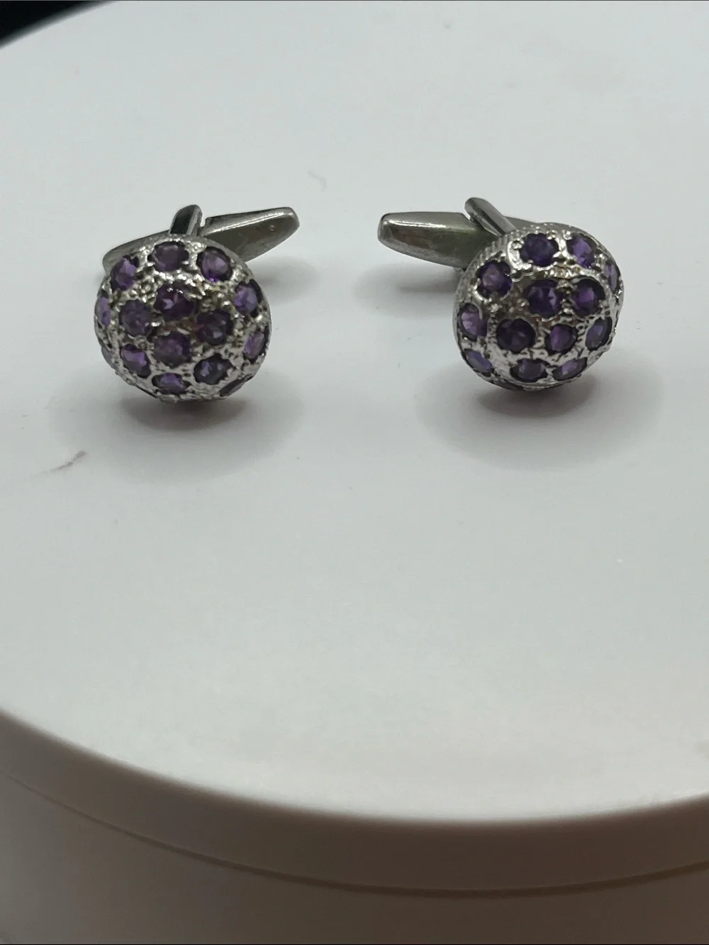 925 silver & amethyst dome cufflinks Handmade- One of a Kind Pre Owned
